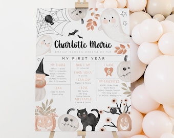 Quadro de marcos de Halloween para bebês, pôster assustador de primeiro aniversário, pôster de marco de 1º aniversário, placa de marco, editado com TEMPLETT, WLP-BLB 6076