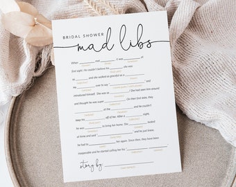 Bridal Shower Mad Libs, Bridal Mad Libs Game, Minimalist Bridal Shower Mad Libs, 100% Editable Text, Edit with TEMPLETT, WLP-ODA 5842