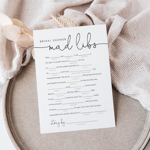 Bridal Shower Mad Libs, Bridal Mad Libs Game, Minimalist Bridal Shower Mad Libs, 100% Editable Text, Edit with TEMPLETT, WLP-ODA 5842