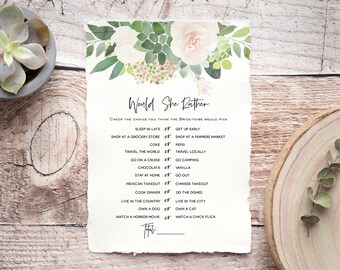 Succulent Would She Rather,  Bridal Shower Game, Printable Would She Rather Game, Succulent Baby Shower Game, TEMPLETT, WLP-SUC 2387