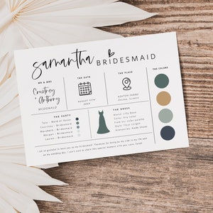 Editable Bridesmaid Information Card, Bridal Party Information Template, Bridal Proposal Card, Infographic, Edit with TEMPLETT, WLP-SIL 5252 image 1