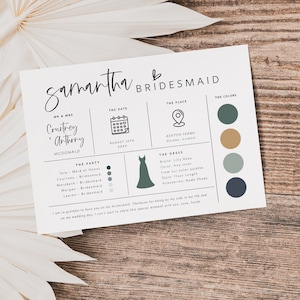 Editable Bridesmaid Information Card, Bridal Party Information Template, Bridal Proposal Card, Infographic, Edit with TEMPLETT, WLP-SIL 5252 image 1