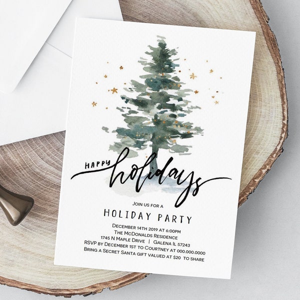 Holiday Party Invitation, Printable Rustic Christmas Party Template, Instant Download PDF, Edit with TEMPLETT, WLP1171