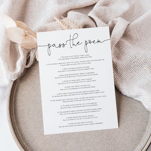 Pass the Poem Bridal Shower Game, Pass the Prize Game Card, Minimalist Bridal Shower, Edit with Templett, WLP-ODA 5841