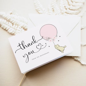 Pink Winnie the Pooh Thank You Card Template, Thank You Card Printable, Thank you Card, Cassic Pooh, Edit with TEMPLETT, WLP-POH 6986
