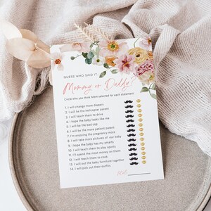 Who Know's Mommy Best Game, Wildflower Baby Shower Game, Editable Game Card, Mommy Questionaire Game, TEMPLETT, WLP-SPR 5377