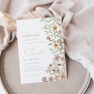 Boho BabyShower Invitation, Wildflower Baby Shower Invitation, A Little wildflower Baby Invitation, Edit with TEMPLETT, WLP-FWI 5237