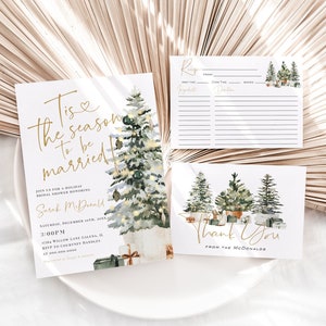 Christmas Bridal Shower Invitation Set, Holiday Bridal Shower Invitation, Details Card, Recipe Card, TEMPLETT, WLP-GTR 5225