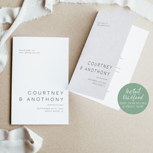 May include: A white wedding programme with the text "Welcome to the wedding of Courtney & Anthony" and the date "September 24th, 2022" and the location "Apple River, IL".