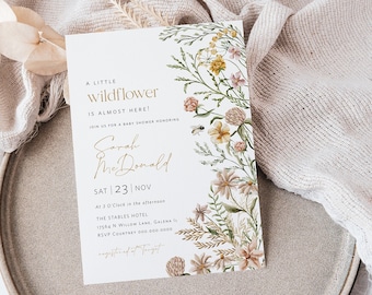 Boho BabyShower Invitation, Wildflower Baby Shower Invitation, A Little wildflower Baby Invitation, Edit with TEMPLETT, WLP-FWI 5237