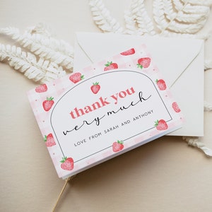 Strawberry Thank You Card Template, Thank You Card Printable, Berries Thank you Card, Minimalist Thank You, Edit with TEMPLETT, WLP-BER 7256
