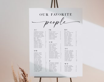 Minimalist Seating chart, Modern Wedding Seating Chart, Alphabetical Seating Chart, Our Favorite People Poster, TEMPLETT, WLP-LIN 7262