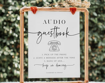 Audio Guestbook Sign, Minimalist Wedding Sign, Phone Message Guestbook, Leave a Message Sign, Editable Sign, TEMPLETT, WLP-PAL 5850