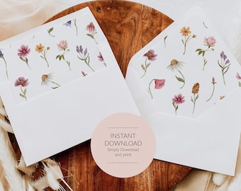Wildflower Envelope Liner Template, Printable Wilflower Envelope Flap, Envelope Liner Diy Download, TEMPLETT, WLP-WIL 5525