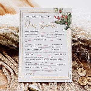 Christmas Mad Libs, Holiday Party Game, Christmas Story Mad Libs Card, Dear Santa Mad Libs, Edit with TEMPLETT, WLP-CHG 8049