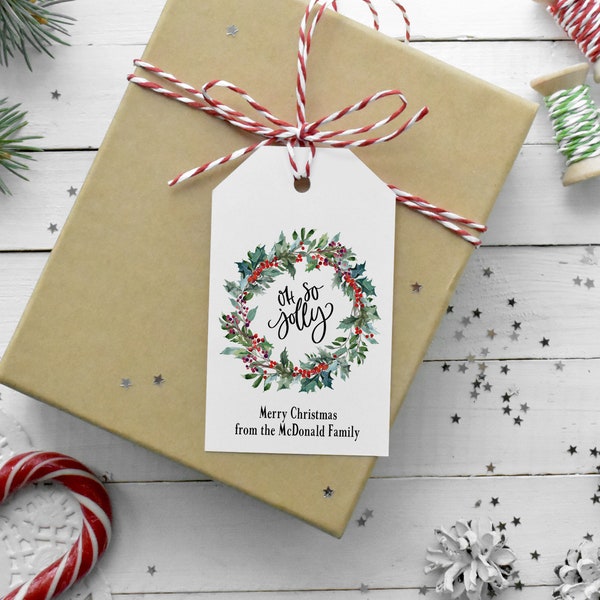 Christmas Wreath Tag Template, Rustic Christmas Gift Tags, Holly, Oh So Jolly, Personalized Christmas Tags, Edit with TEMPLETT, WLP-CHT 3788