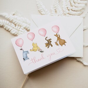 Pink Winnie the Pooh Thank You Card Template, Thank You Card Printable, Thank you Card, Cassic Pooh, Edit with TEMPLETT, WLP-POH 6932