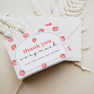 Strawberry Thank You Card Template, Thank You Card Printable, Berries Thank you Card, Minimalist Thank You, Edit with TEMPLETT, WLP-BER 7241