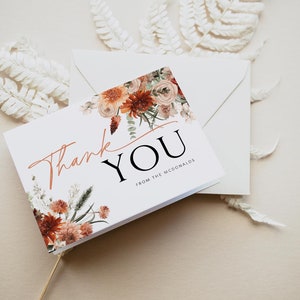 Fall Thank You Card Template, Autumn Thank You Card Printable, Thank you Card, Floral Thank You, Edit with TEMPLETT, WLP-AUO 7532