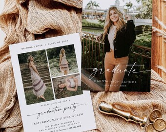 Graduation Party Invitation Template, Graduation Announcement, Modern Graduation Invite, Graduation Photo Card, Edit TEMPLETT, WLP-GRA 8230