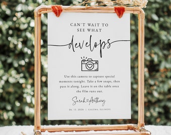 Wedding Disposable Camera Sign, Can't Wait to See What Develops Sign, Minimalist Wedding Sign, Edit with  TEMPLETT, WLP-PAL 5974