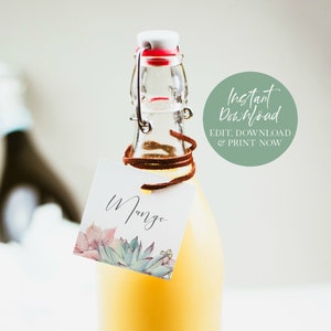 Succulent Mimosa Bar Sign and Juice Tags Set, Mimosa Bar Tags, Printable Mimosa Bar Sign, Instant Download, Editable Tags, WLP-PPS 2901