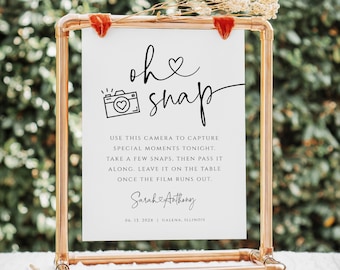 Wedding Disposable Camera Sign, Oh Snap Wedding Sign, Minimalist Wedding Sign, Edit with  TEMPLETT, WLP-PAL 5975