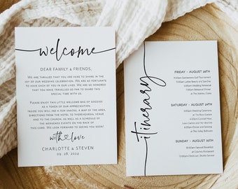 Welcome Letter & Timeline Card, Minimalist Wedding Order of Events, Itinerary Card, Edit with TEMPLETT, Instant Download, WLP-PAL 5527