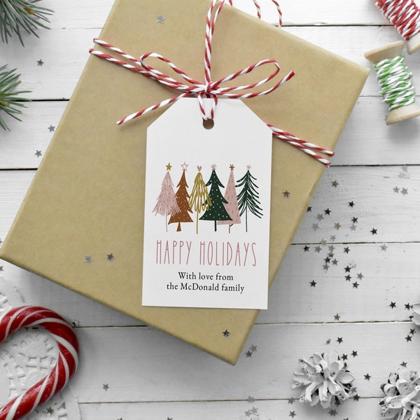 Christmas Tag Template, Modern Pine Trees Gift Tags, Holiday Gift Tag, Nordic Christmas Tag, TEMPLETT, Personalized Tags, WLP- CHT 3780