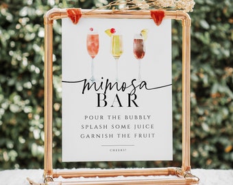 Mimosa Bar Sign, Printable Bar Sign, Script Momosa Bar Sign,  Modern Bar Sign, Edit with TEMPLETT, Editable Sign, WLP-PAL 5606