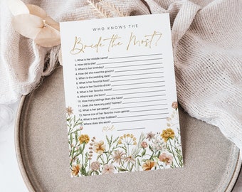 Wildflower Who knows the Bride the Most Game, Floral Bridal Shower Game, Printable How well do you know the Bride?,  TEMPLETT, WLP-FWI 5365
