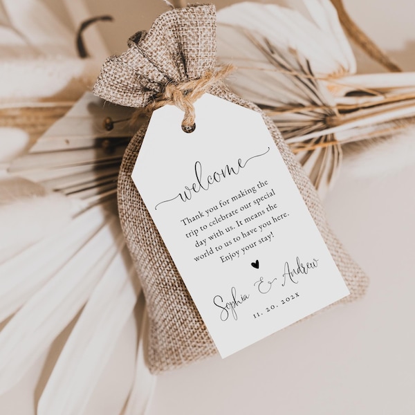 Welcome Wedding Tags, Printable Wedding Welcome Favor Tag, 2.75 x 4" Tags, Hotel Welcome Bag Tag, Minimalist, TEMPLETT, WLP-FAA 8236