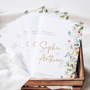 Wildflower Wedding Program Template, Wedding Program Printable, Floral Wedding Program, Foldable Wedding Program, TEMPLETT, WLP-DUT 5602