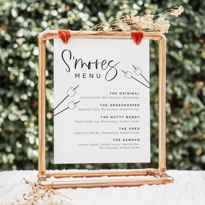 S'mores Menu Sign, Smore Bar Sign, S'more Station, Summer Wedding, Fall Wedding, Outdoor Party, Modern Wedding Sign, TEMPLETT, WLP-SIL 5790