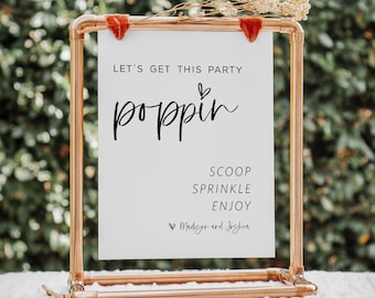 Minimalist Popcorn Bar Sign, Let's Get This Party Poppin Sign, Popcorn Station Sign, Edit with TEMPLETT, WLP-SIL 7693