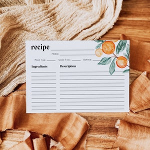 Oranges Recipe Card, Printable Recipe Card, Citrus Recipe Template, Summer Recipe Card, 4x6", Edit with TEMPLETT, WLP-ORA 5758