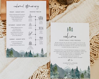 Welcome Letter & Timeline Card, Mountain Wedding Order of Events, Itinerary Card, Edit with TEMPLETT, Instant Download, WLP-MOU 5521