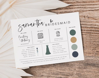 Editable Bridesmaid Information Card, Bridal Party Information Template, Bridal Proposal Card, Infographic, Edit with TEMPLETT, WLP-SIL 5252