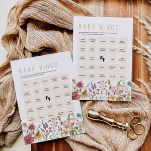 Wildflower Baby Bingo, Floral Baby Shower Game, Printable Bingo Cards, Editable Bingo Card, Edit with TEMPLETT, WLP-WIL 4696