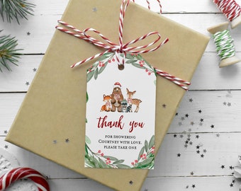 Christmas Thank You Tag, Woodland Thank You Tag Printable, Baby Shower Favor Tag Template, Instant Download, TEMPLETT, WLP-WCH 3749