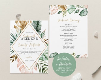 Tropical Bachelorette Weekend Invitation, Bridal Shower Invitation, Weekend Itinerary Invitation, Edit with TEMPLETT, WLP-TRB 2517