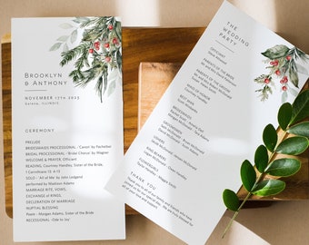 Christmas Wedding Program, Printable Wedding Ceremony Program, 2 Sizes, Wedding Program Template, Edit with TEMPLETT, WLP-CMI 5267