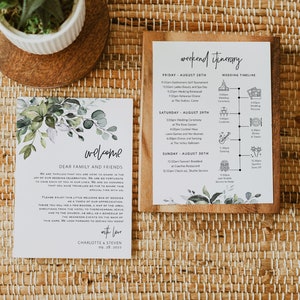 Greenery Welcome Letter & Timeline Card, Greenery Wedding Order of Events, Itinerary Card, TEMPLETT, Instant Download, WLP-HER 3885