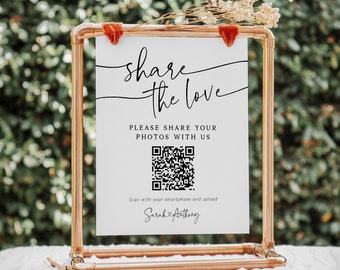 Share the Love Wedding QR Code Sign, Wedding Sign, Wedding Hashtag Sign, Instant Download, Edit with Templett, WLP-PAL 5614