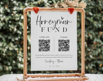 Modern Honeymoon Fund Sign, Venmo Honeymoon Wish Sign, Editable Wedding Sign, 8x10, TEMPLETT, Instant Download, WLP-SIL 5638