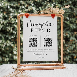 Modern Honeymoon Fund Sign, Venmo Honeymoon Wish Sign, Editable Wedding Sign, 8x10, TEMPLETT, Instant Download, WLP-SIL 5638