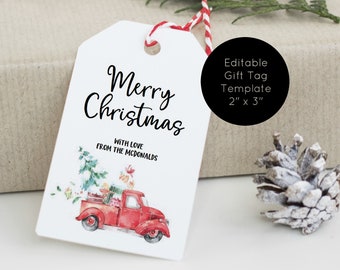 Merry Christmas Tag, Christmas Truck Tag, Holiday Gift Tag Template, Edit with TEMPLETT, Personalized Christmas Tags, WLP1985
