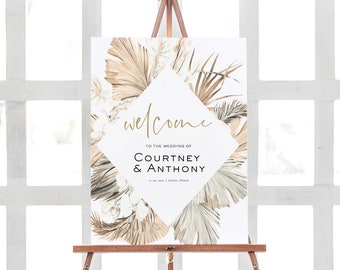 Bohemian Welcome Sign, Summer Welcome Poster, Printable Boho Welcome Sign Poster, Instant Download, Pampas Grass, TEMPLETT, WLP-JUN 2549