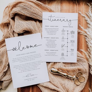 Welcome Letter & Timeline Card, Script Wedding Order of Events, Itinerary Card, Edit with TEMPLETT, Instant Download, WLP-ODA 4076