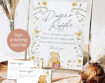 Winnie Puuh Windel Raffle Zeichen, Pooh Windel Raffle Zeichen, Babyparty Spiel Zeichen, Druckbares Baby Shower Zeichen, TEMPLETT, WLP-PFL 8212